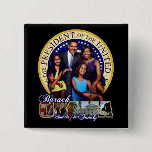 Bóton Quadrado 5.08cm Primeiro a família Obama