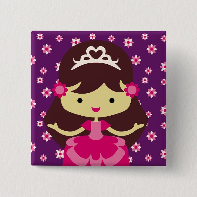 Bóton Quadrado 5.08cm Princesa Birthday Button (Frente)