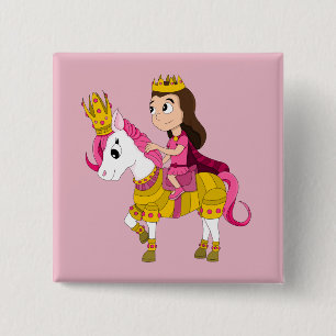 Bóton Quadrado 5.08cm Princesa bonita de desenhos animados