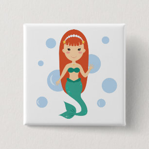 Bóton Quadrado 5.08cm Princesa de sereia de cartoons 