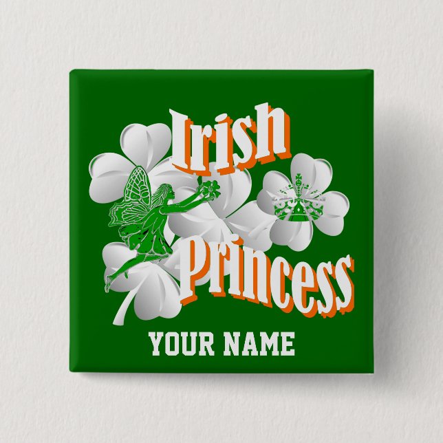 Bóton Quadrado 5.08cm Princesa irlandesa personalizada com fada (Frente)