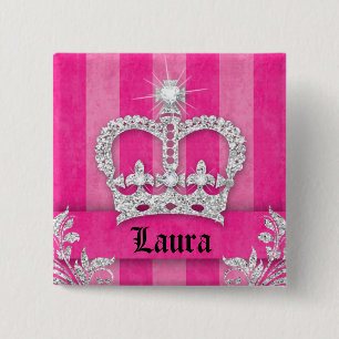 Bóton Quadrado 5.08cm Princesa Joalinha Tinta Rosa Brisqueira Brooch