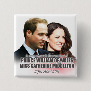 Bóton Quadrado 5.08cm Príncipe William & botão real do casamento de Ka