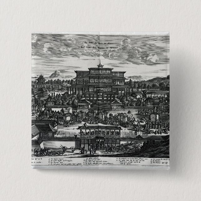 Bóton Quadrado 5.08cm Procissão de Macau, uma ilustração (Frente)