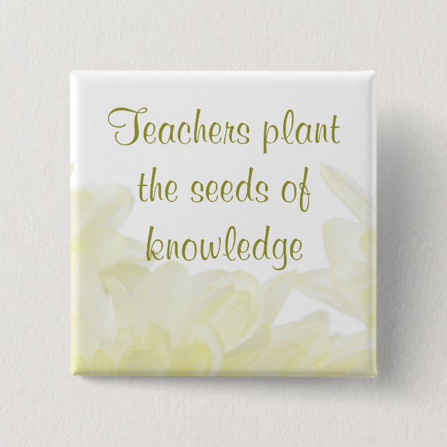 Bóton Quadrado 5.08cm Professor de Flor Branca de Dahlia (Frente)