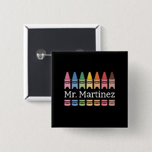 Bóton Quadrado 5.08cm Professor Nome de Giz Personalizado Costas Escola 