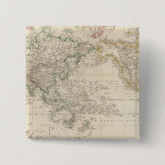 Bóton Quadrado 5.08cm Projeção mundial de mercadores (Frente)