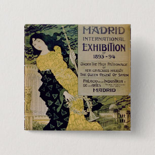 Bóton Quadrado 5.08cm Propaganda para 'o International Exhibi de Madrid