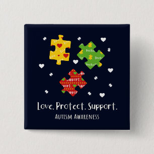 Bóton Quadrado 5.08cm Proteção ao Amor Suporte a Consciência do Autismo
