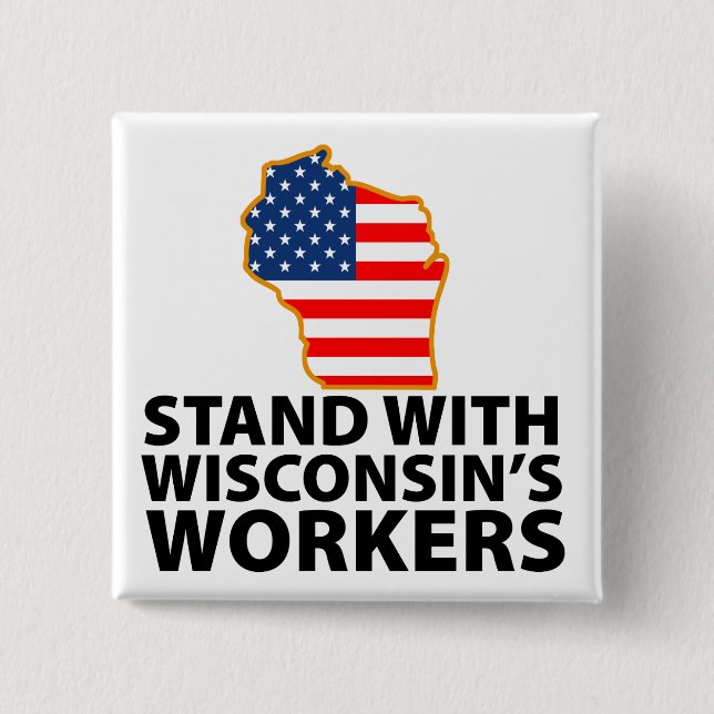 Bóton Quadrado 5.08cm Protestos em Wisconsin (Frente)