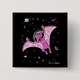 Bóton Quadrado 5.08cm Pterodactyl roxo Dinos no espaço