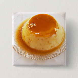 Bóton Quadrado 5.08cm Pudim de creme caramel com caramelo