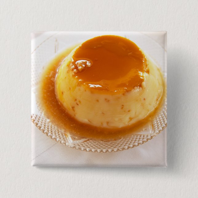 Bóton Quadrado 5.08cm Pudim de creme caramel com caramelo (Frente)