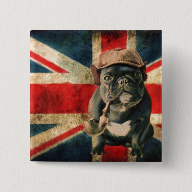 Bóton Quadrado 5.08cm Pug Britânico (Frente)