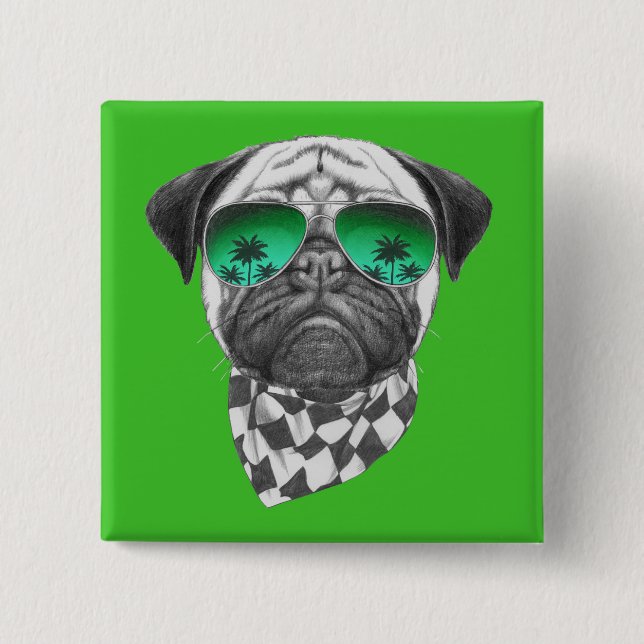 Bóton Quadrado 5.08cm Pug de Miami (Frente)