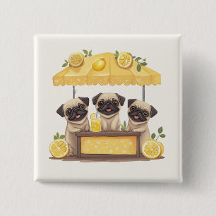 Bóton Quadrado 5.08cm Pug Dogs Lemonade Stand