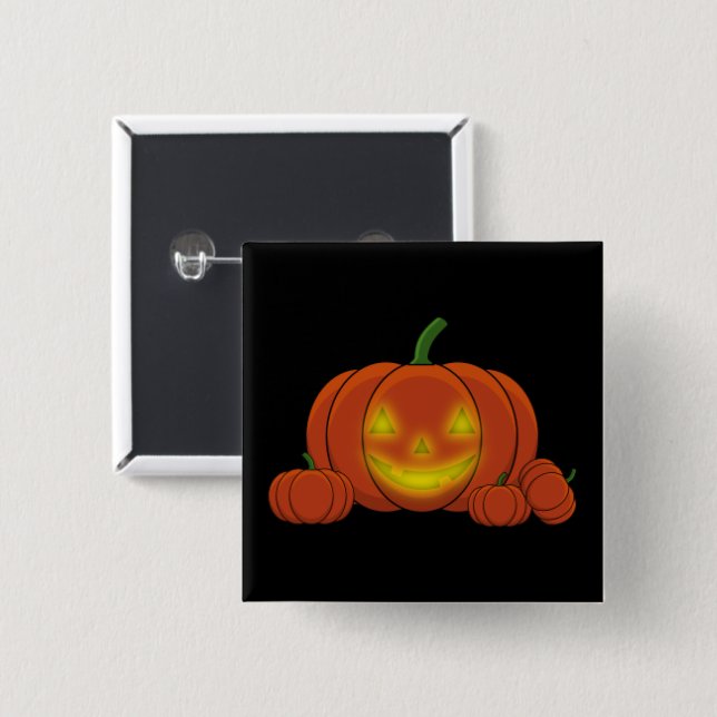 Bóton Quadrado 5.08cm Pumpkin brilhante Jack-o'-Lanterna (Frente & Verso)