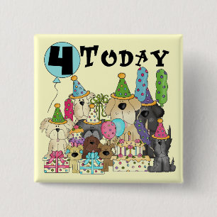 Bóton Quadrado 5.08cm Puppies 4.º Aniversário Camisetas e presentes