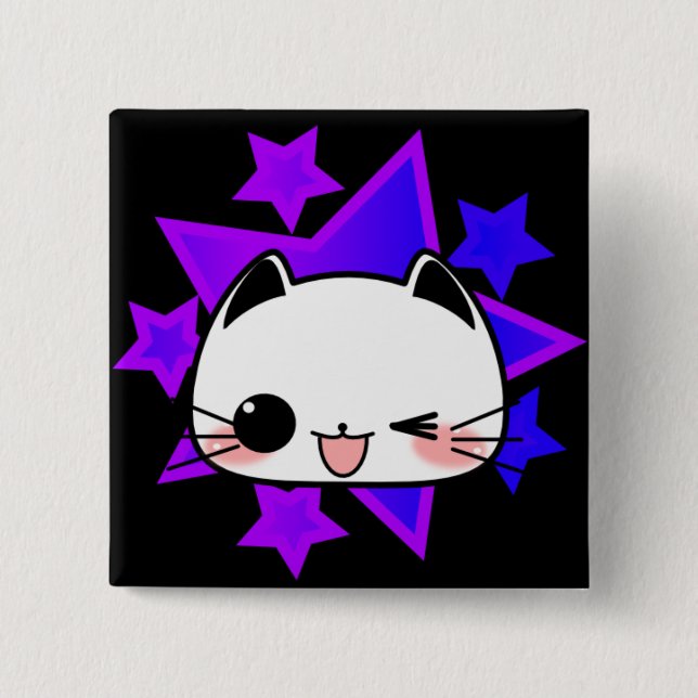 Bóton Quadrado 5.08cm Purple stars. White cat. (Frente)
