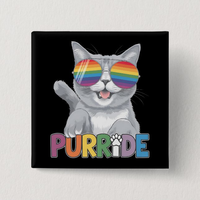 Bóton Quadrado 5.08cm Purride Cat Sunvidles Orgulho gay Rainbow LGBTQ (Frente)