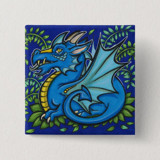 Bóton Quadrado 5.08cm Quadrado azul do dragão (Frente)