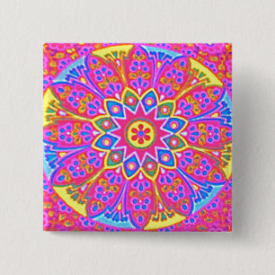 Bóton Quadrado 5.08cm Quadrado cor-de-rosa do botão da mandala