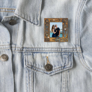Bóton Quadrado 5.08cm Quadro de Chave de Esqueleto Antiquado de Foto Per