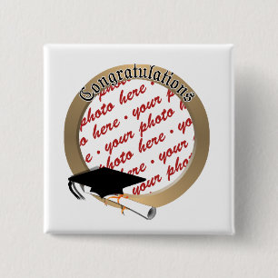 Bóton Quadrado 5.08cm 'Quadro de Fotografias Dourado dos Parabéns