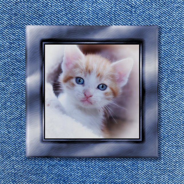 Bóton Quadrado 5.08cm Quadro de Fotografias Falsas do Ombre Azul Slate (Slate Blue Ombre Faux Photo Frame Pinback Button)