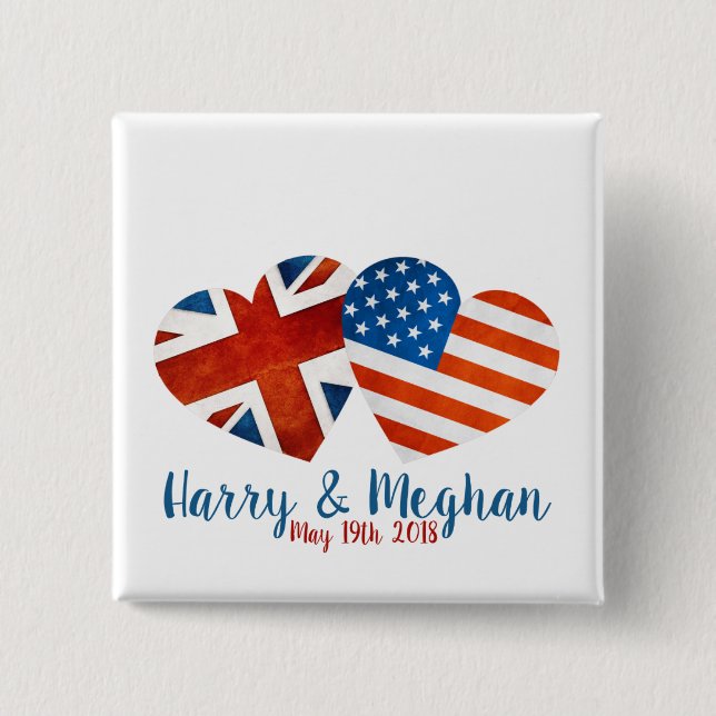 Bóton Quadrado 5.08cm Quando Harry encontrou Meghan (Frente)