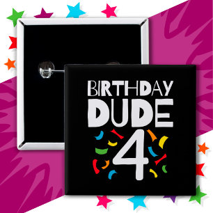 Bóton Quadrado 5.08cm Quarto Aniversário Festa de Rapaz de 4 Anos Aniver