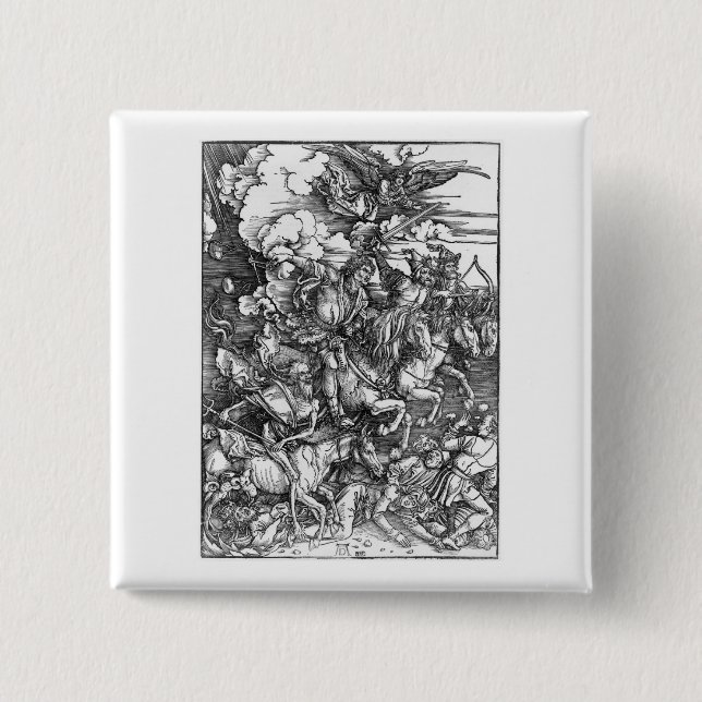 Bóton Quadrado 5.08cm Quatro Cavalos do Apocalipse - Albrecht Durer - (Frente)