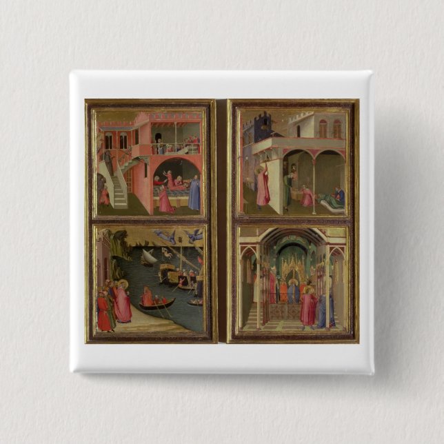 Bóton Quadrado 5.08cm Quatro cenas da vida de São Nicolau: NIC do St. (Frente)