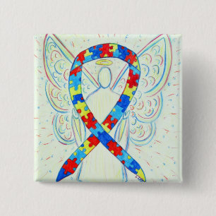 Bóton Quadrado 5.08cm Quebra-cabeça Angel Autismo Sensibilização Pinos d