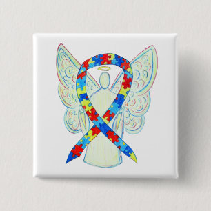 Bóton Quadrado 5.08cm Quebra-cabeça Angel Autismo Sensibilização Pinos d