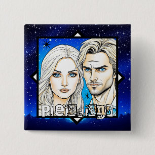 Bóton Quadrado 5.08cm Raça Extraterrestre Pleiadianos com Estrelas