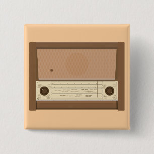 Bóton Quadrado 5.08cm Rádio de madeira retrô dos anos 1940