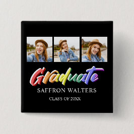 Bóton Quadrado 5.08cm Rainbow Graduate 3 Photo Graduation