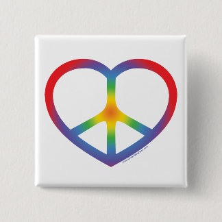 Bóton Quadrado 5.08cm Rainbow Heart, Love, Peace Sign