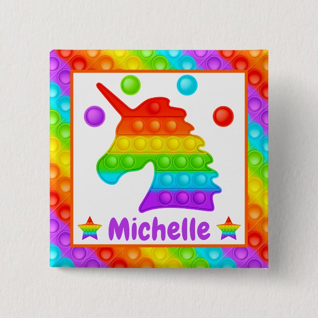 Bóton Quadrado 5.08cm Rainbow Unicorn Pop It Fidget Toy Kids (Frente)