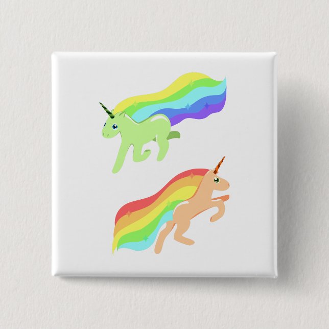 Bóton Quadrado 5.08cm Rainbow Unicorns (Frente)