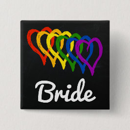 Bóton Quadrado 5.08cm Rainbow Wedding Layered Hearde Bride
