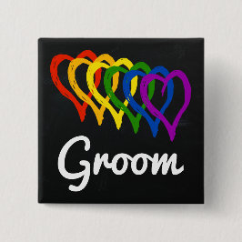 Bóton Quadrado 5.08cm Rainbow Wedding Layered Hearom Groom