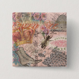 Bóton Quadrado 5.08cm Rainha Bee Vintage - Linda Colagem