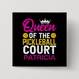 Bóton Quadrado 5.08cm Rainha do Tribunal de Pickleball Nome Personalizad
