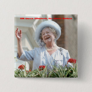 Bóton Quadrado 5.08cm Rainha Elizabeth, Rainha Mãe 1990