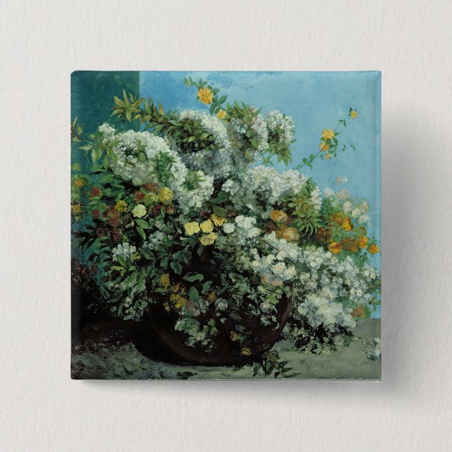 Bóton Quadrado 5.08cm Ramos e flores de florescência, 1855 (Frente)