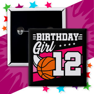 Bóton Quadrado 5.08cm Rapariga de aniversário de 12 de Festa de Basquete