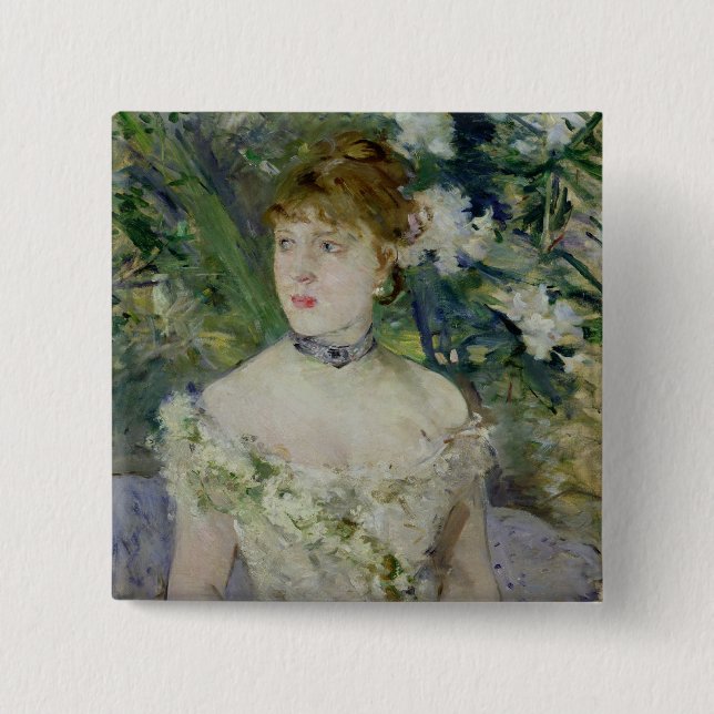 Bóton Quadrado 5.08cm Rapariga em um vestido de bola, 1879 (Frente)