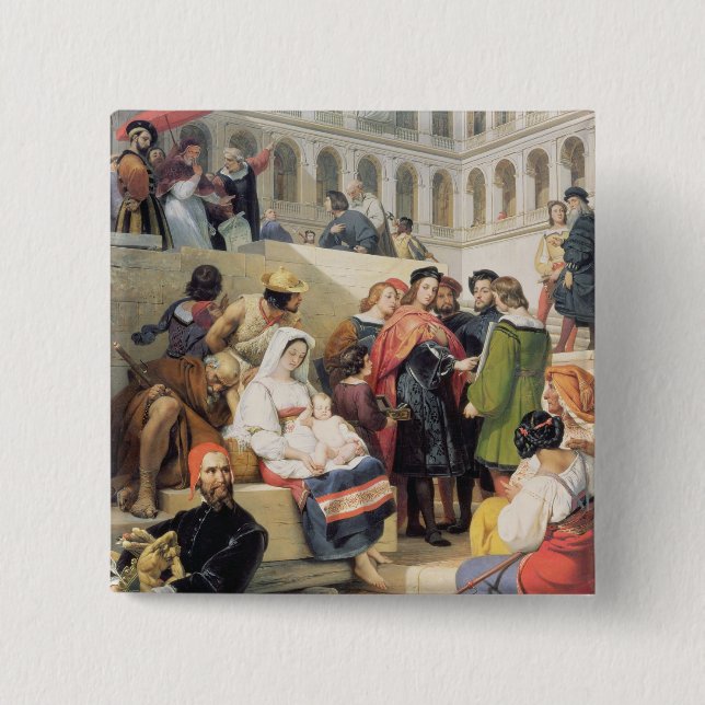 Bóton Quadrado 5.08cm Raphael no vaticano, 1832 (óleo em canvas) (Frente)